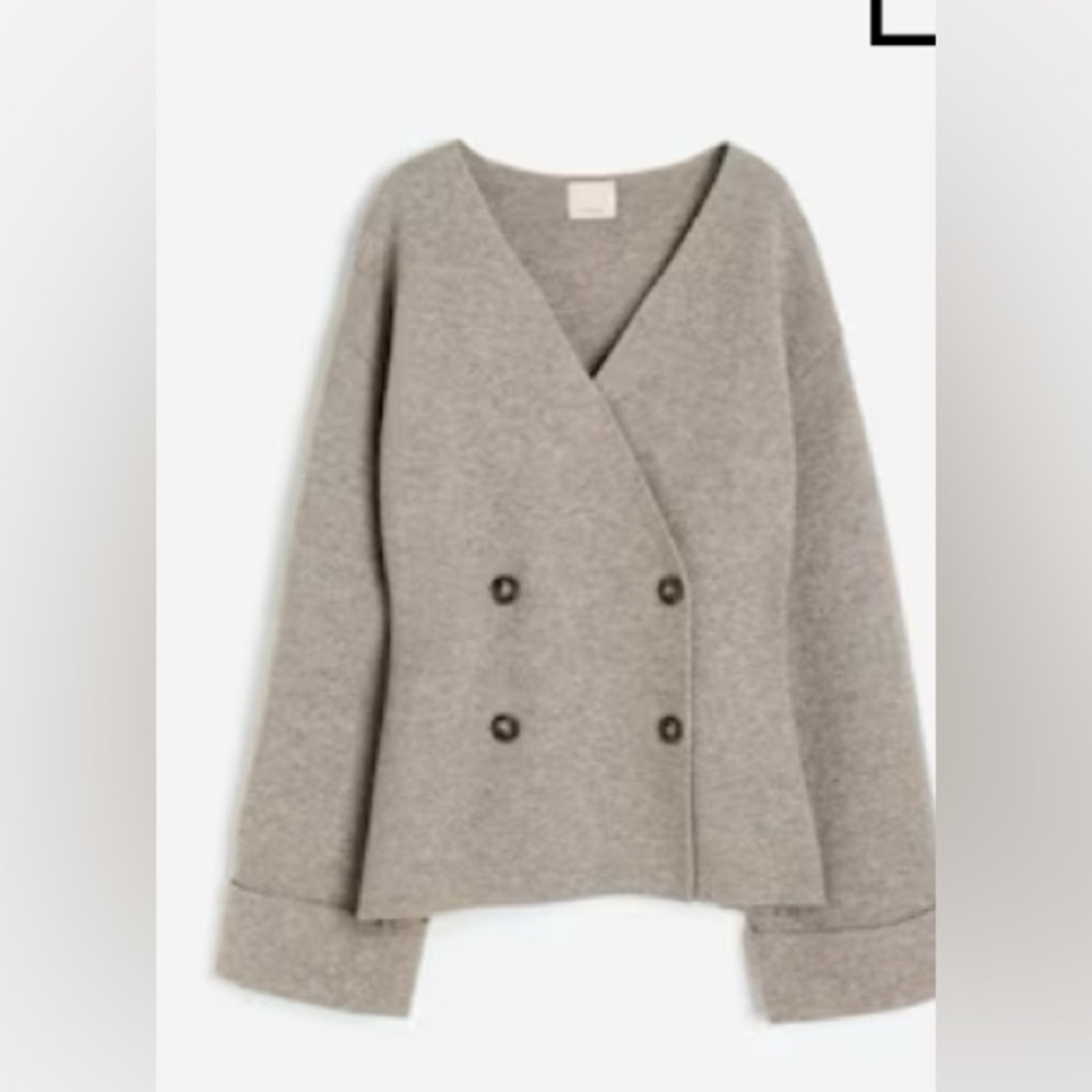 H & M Wool Taupe Double-Breasted Women's Sweater